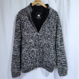 American Stitch Sweater Jacket Large Sherpa Lined Full Zip Black and White Knit